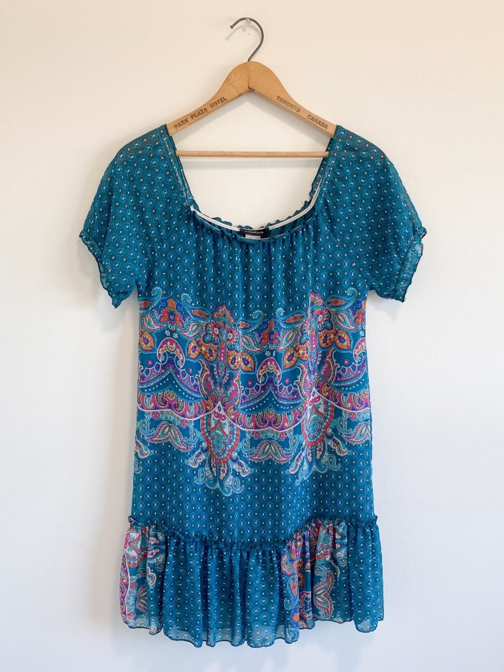Vintage Paisley Drop Waist Mini Tunic Dress / Y2K